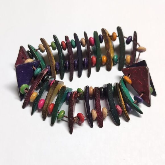 367 Multicolor Wood Beaded Stretch Bracelet - Picture 3 of 4